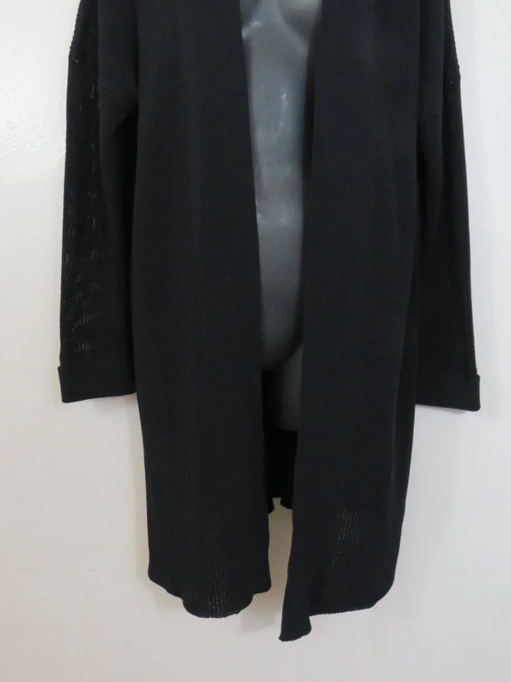 Eileen Fisher size Medium Black Cotton Blend Knit Cardigan Open Front Basic